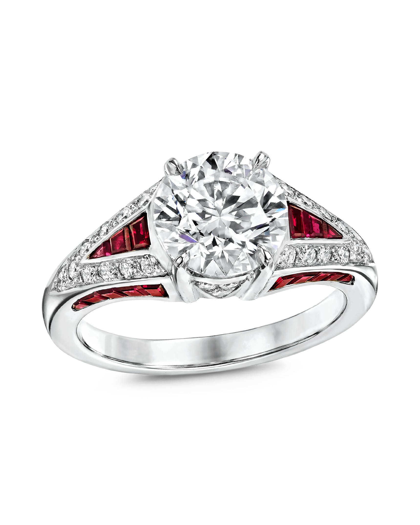 Round Brilliant Cut Diamond and Baguette-Cut Ruby Ring