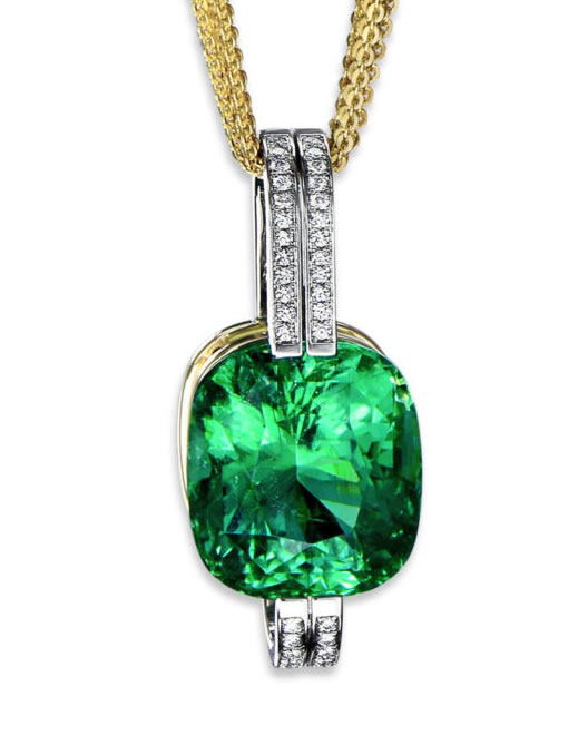 Green Paraiba Tourmaline and Diamond Pendant